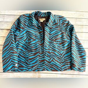Patrick Christopher 100% Silk Zebra Print Jacket Brown Turquoise Size L